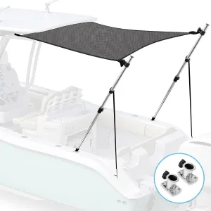 Universal T-Top Shade Extension Bimini Tops for Boats, Sun Shade Boat Canopy, Adjustable Telescopic Poles, Marine 900D Fadeproof Boat Cover, Includes Base Mounts, 90" L x 96" W, Mesh