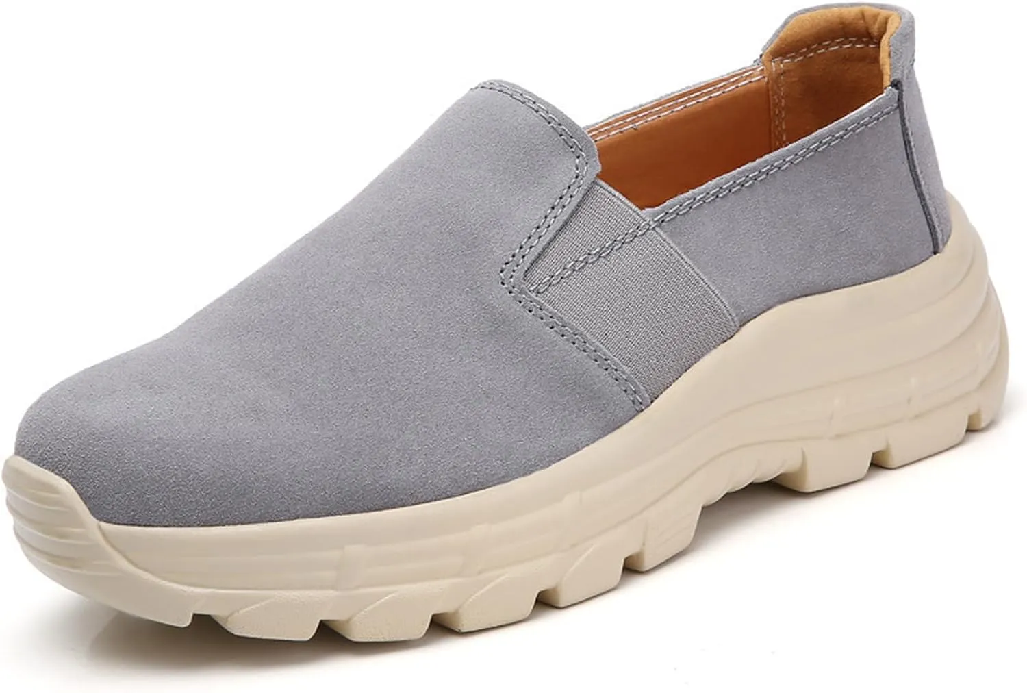 URLECHS Women's Leather Round Toe Platform Loafers Casual Fashion Slip On Low Top Sneakers Lightweight Comfortable Walking Shoes