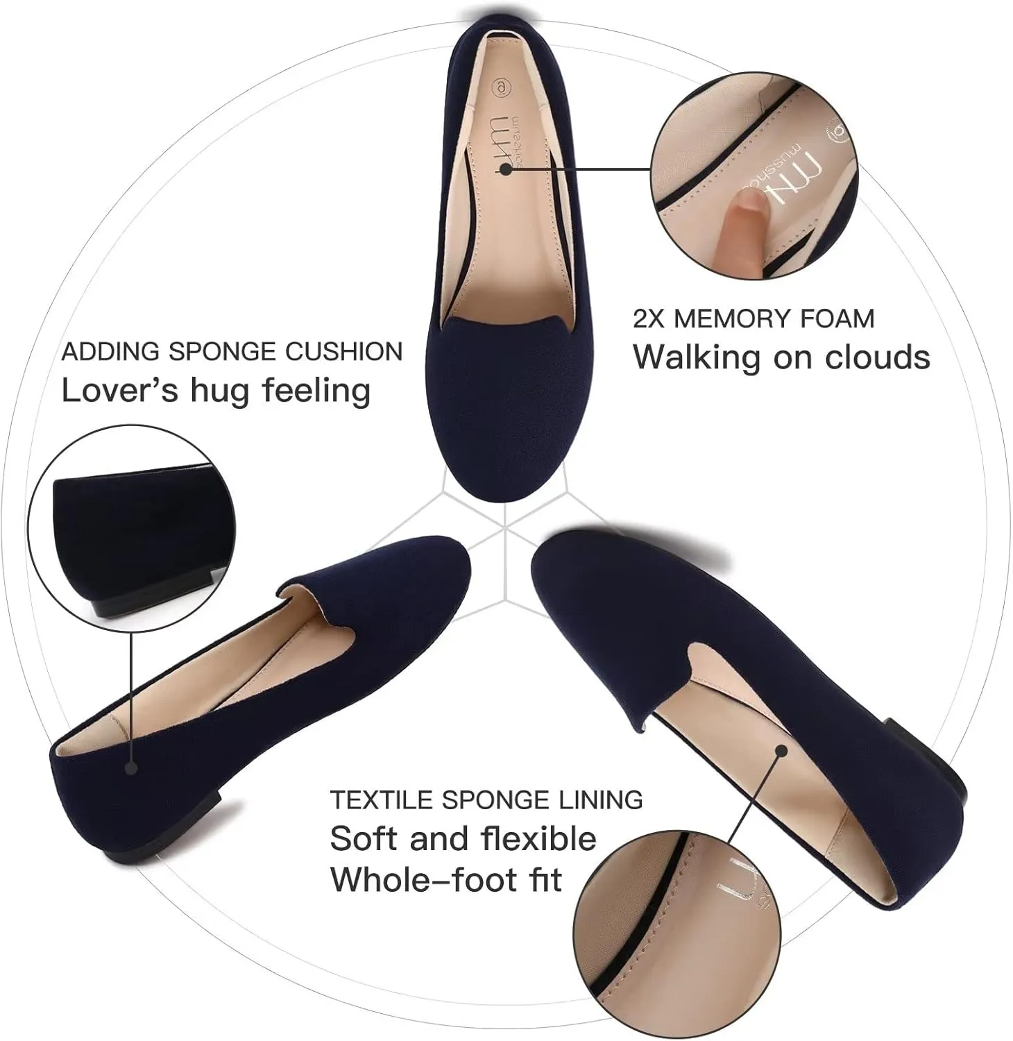USSHOE Flats Shoes for Women Slip on Round Toe Comfortable Women's Flats Ballet Flats Shoes Loafers