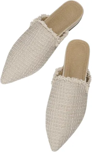 Verdusa Women's Mules Flat Shoes Closed Pointed Toe Backless Loafer Shoes