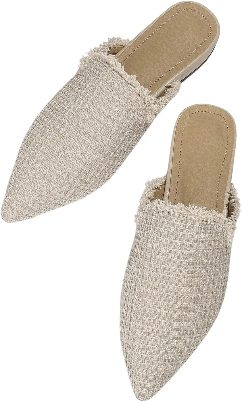 Verdusa Women's Mules Flat Shoes Closed Pointed Toe Backless Loafer Shoes