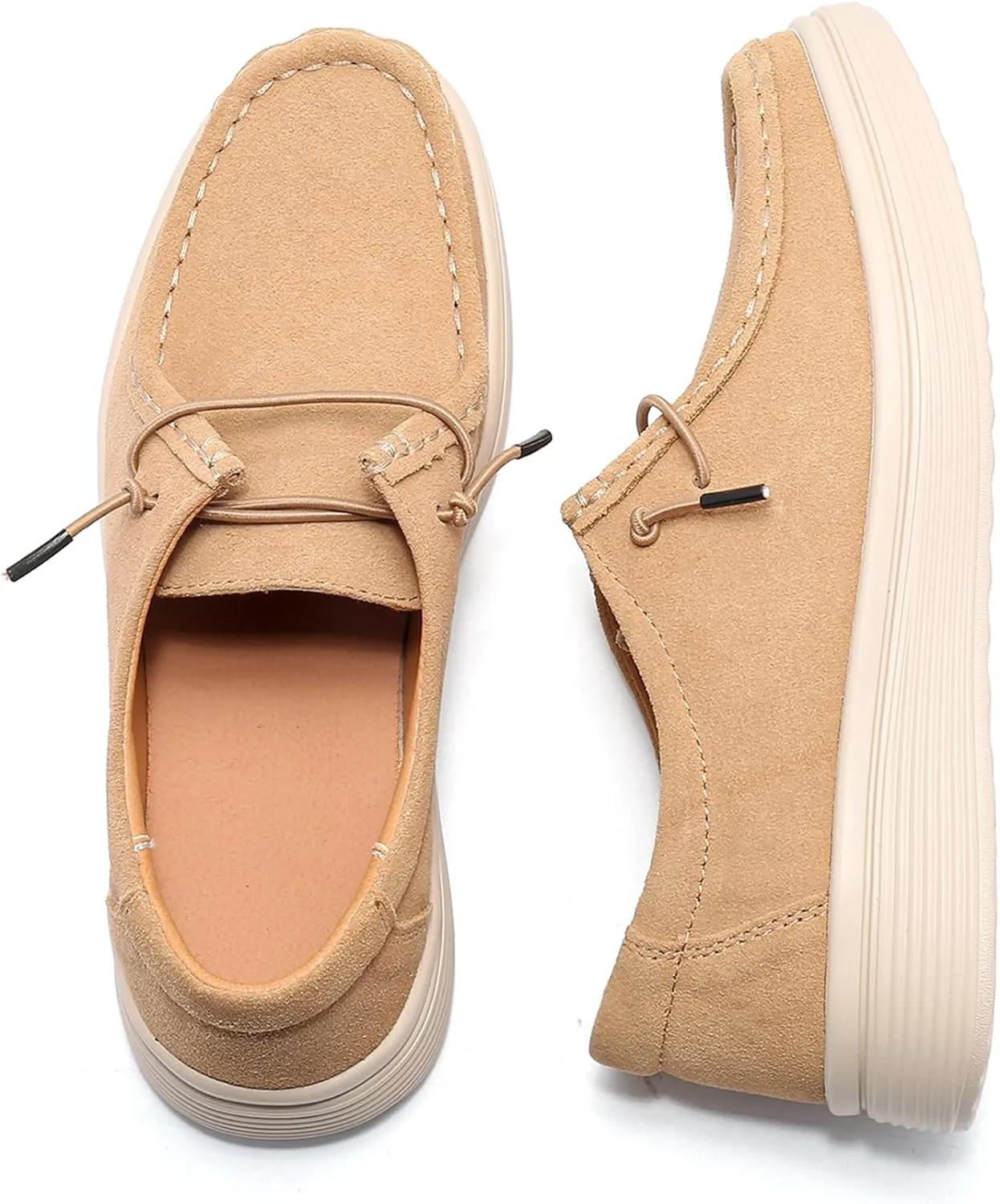 Veroders Women's Suede Wendy Loafers Comfortable Light-Weight Ultralight Boat Canvas Sneakers