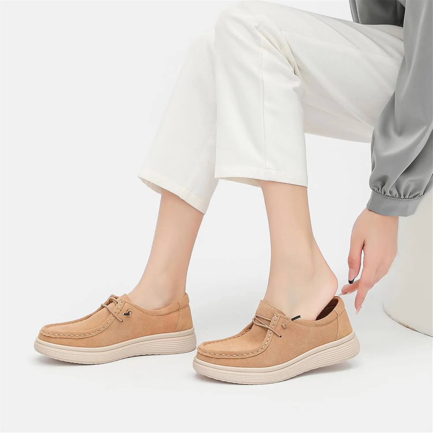 Veroders Women's Suede Wendy Loafers Comfortable Light-Weight Ultralight Boat Canvas Sneakers