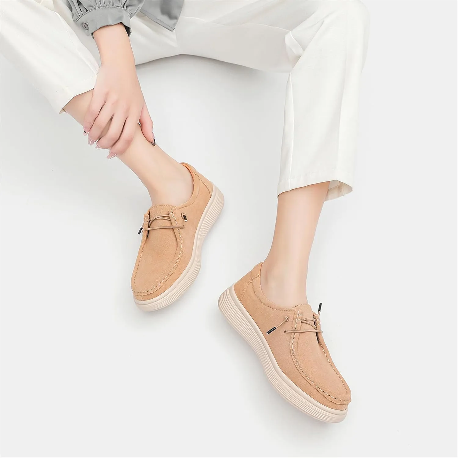 Veroders Women's Suede Wendy Loafers Comfortable Light-Weight Ultralight Boat Canvas Sneakers