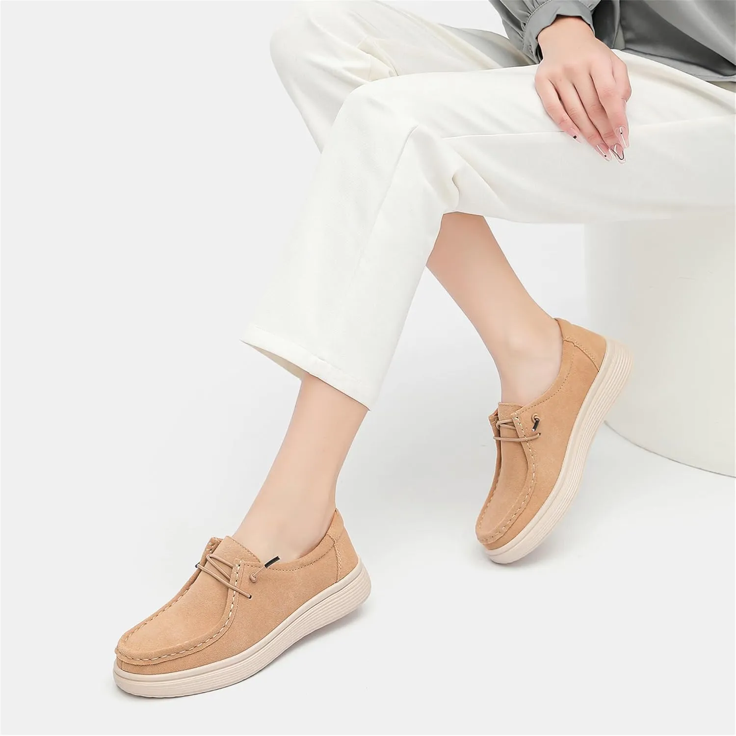 Veroders Women's Suede Wendy Loafers Comfortable Light-Weight Ultralight Boat Canvas Sneakers