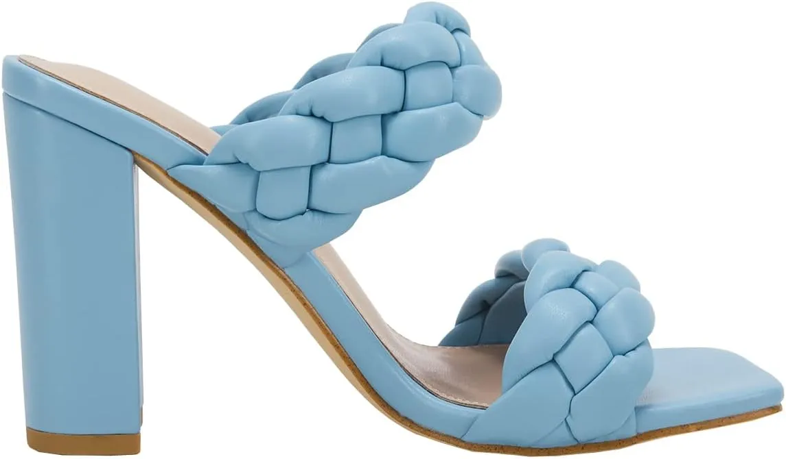 VETASTE Women's Braided Heeled Sandals Chunky Heels Mules Square Open Toe High Block Heel Sandals