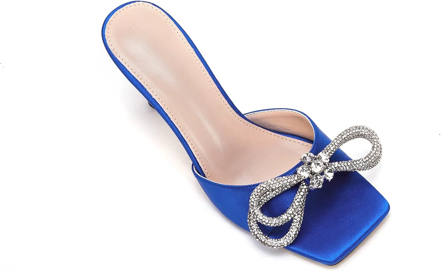 VETASTE Women's Heeled Sandals Square Open Toe Double Bow Satin Mules Heels Wedding Party Slip on Stilettos