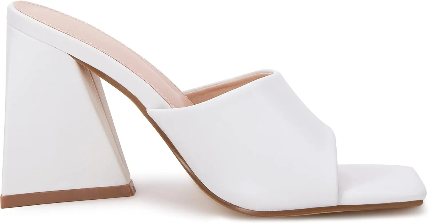 VETASTE Women's Heeled Sandals Square Open Toe Slip on Block Heels Mules