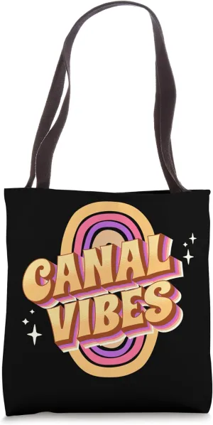 Vintage Groovy Narrowboat Canal Barge Boat Life Vibes Tote Bag