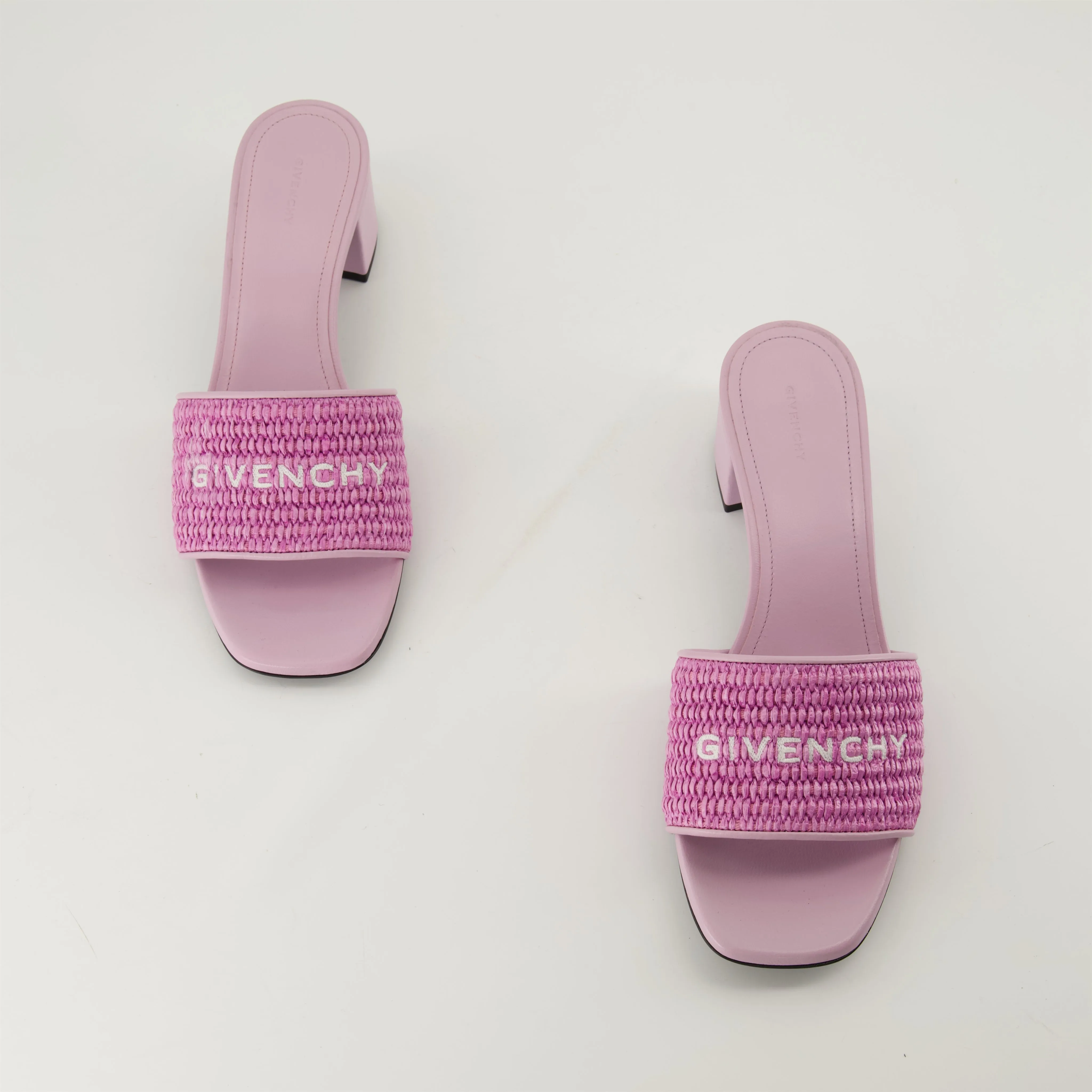 Violet Raffia 4G Mules with Open Square Toe