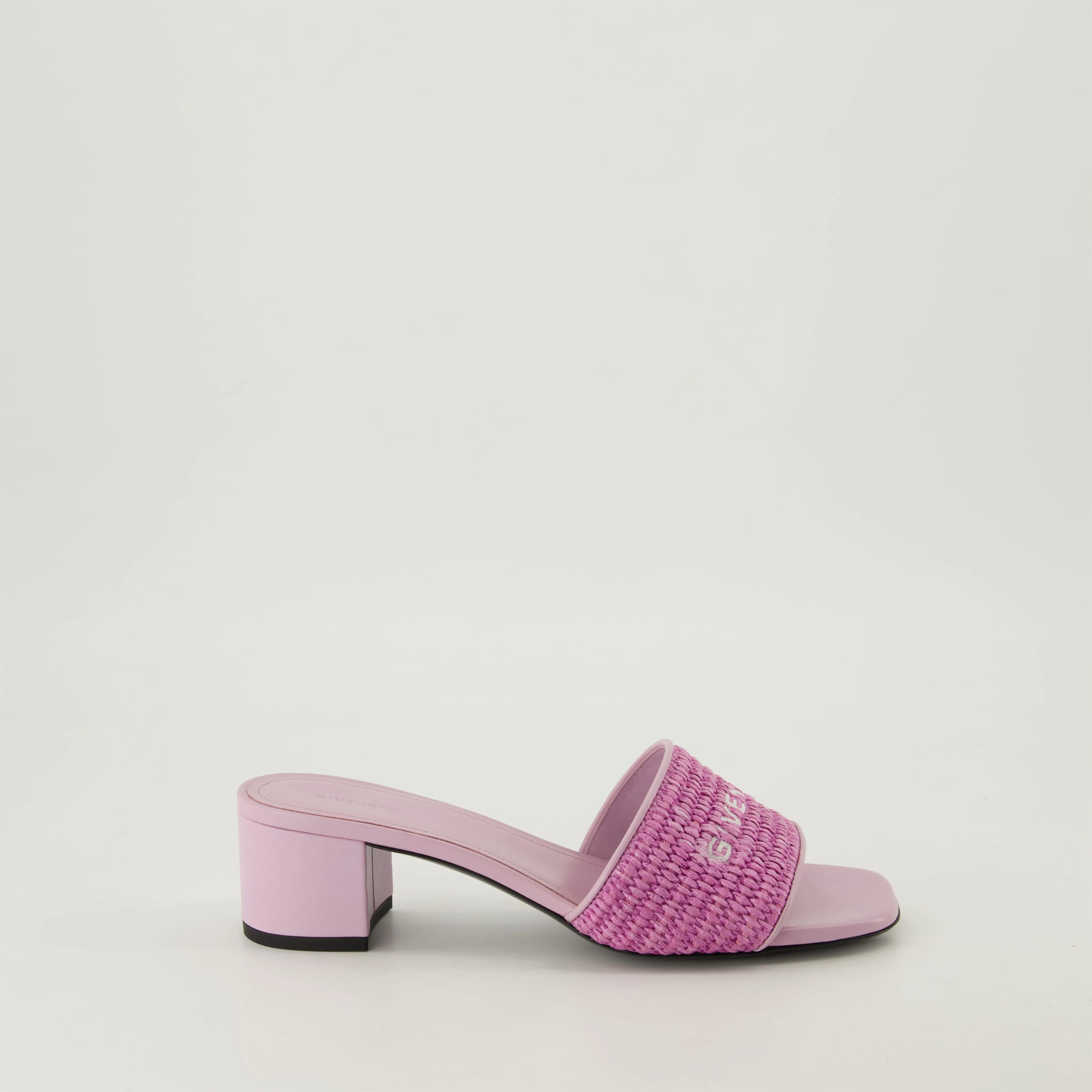 Violet Raffia 4G Mules with Open Square Toe