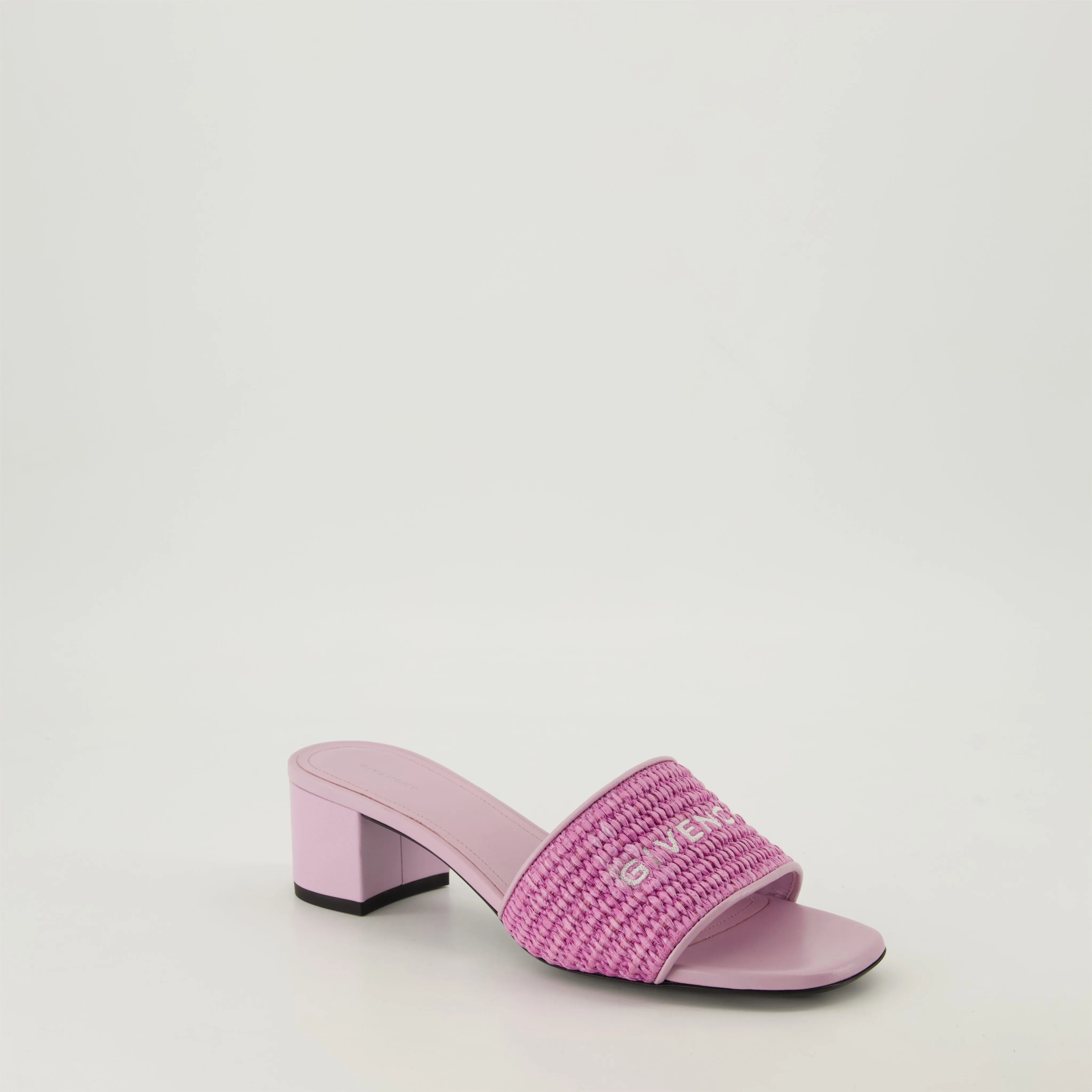 Violet Raffia 4G Mules with Open Square Toe