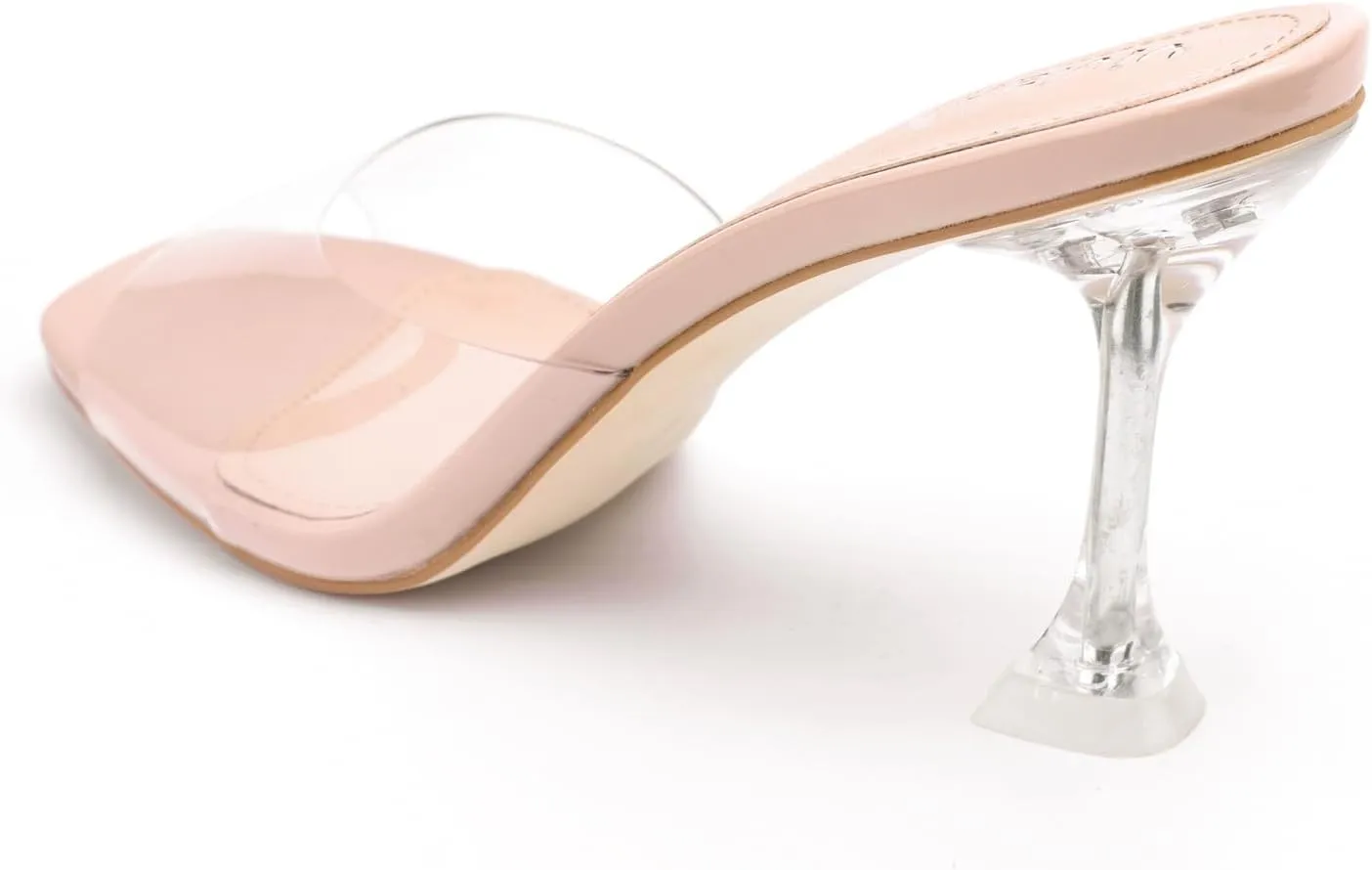 vivianly Womens Clear Heels Sandals Transparent Stiletto Heel Slippers Backless Peep Toe Slip on Heeled Mules