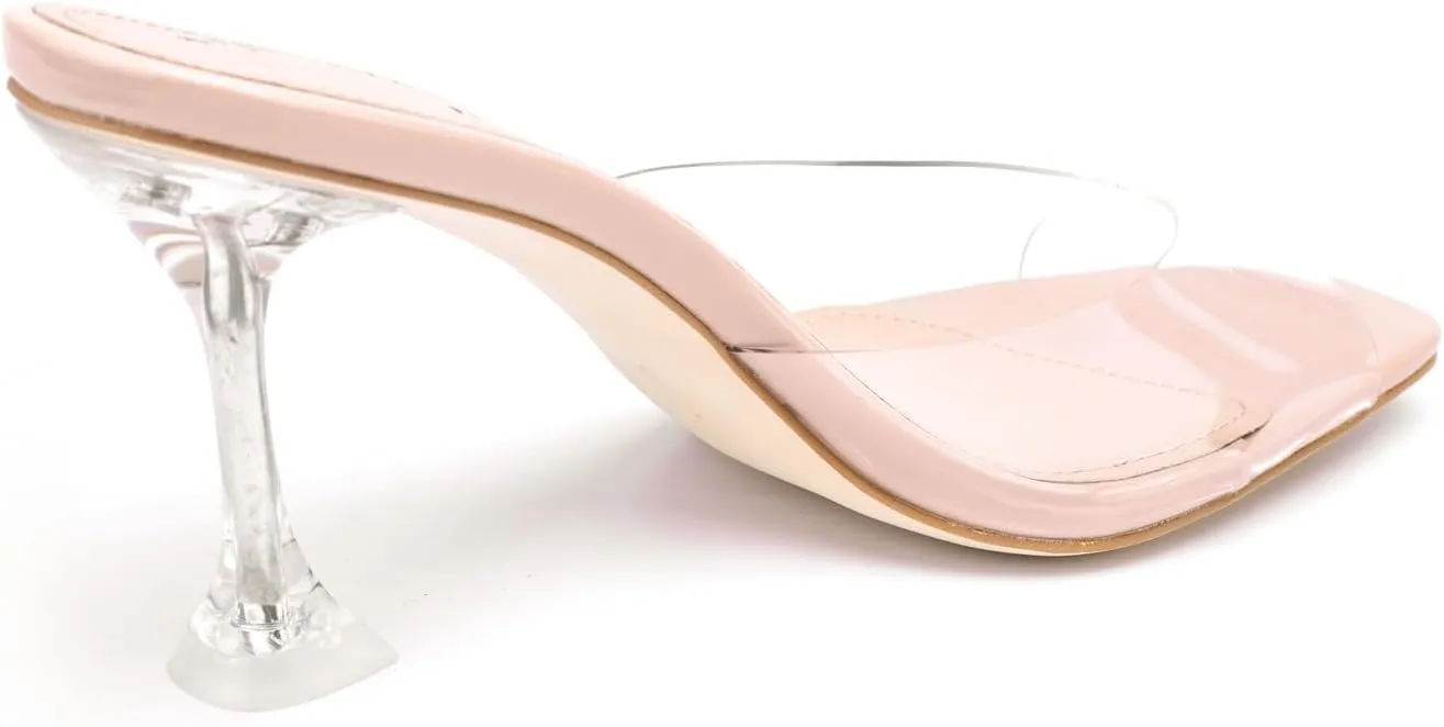 vivianly Womens Clear Heels Sandals Transparent Stiletto Heel Slippers Backless Peep Toe Slip on Heeled Mules