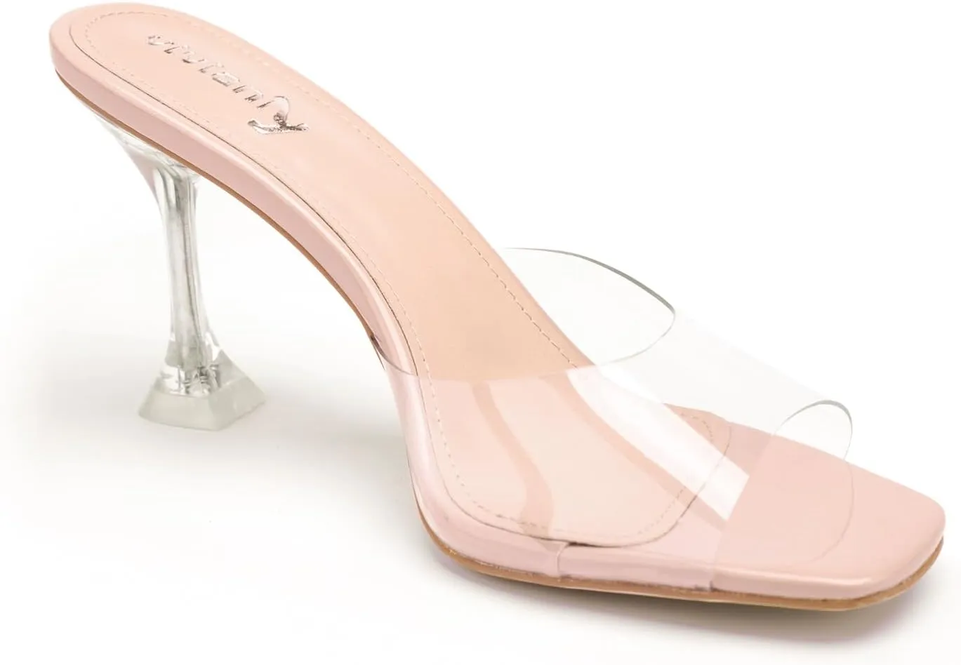 vivianly Womens Clear Heels Sandals Transparent Stiletto Heel Slippers Backless Peep Toe Slip on Heeled Mules
