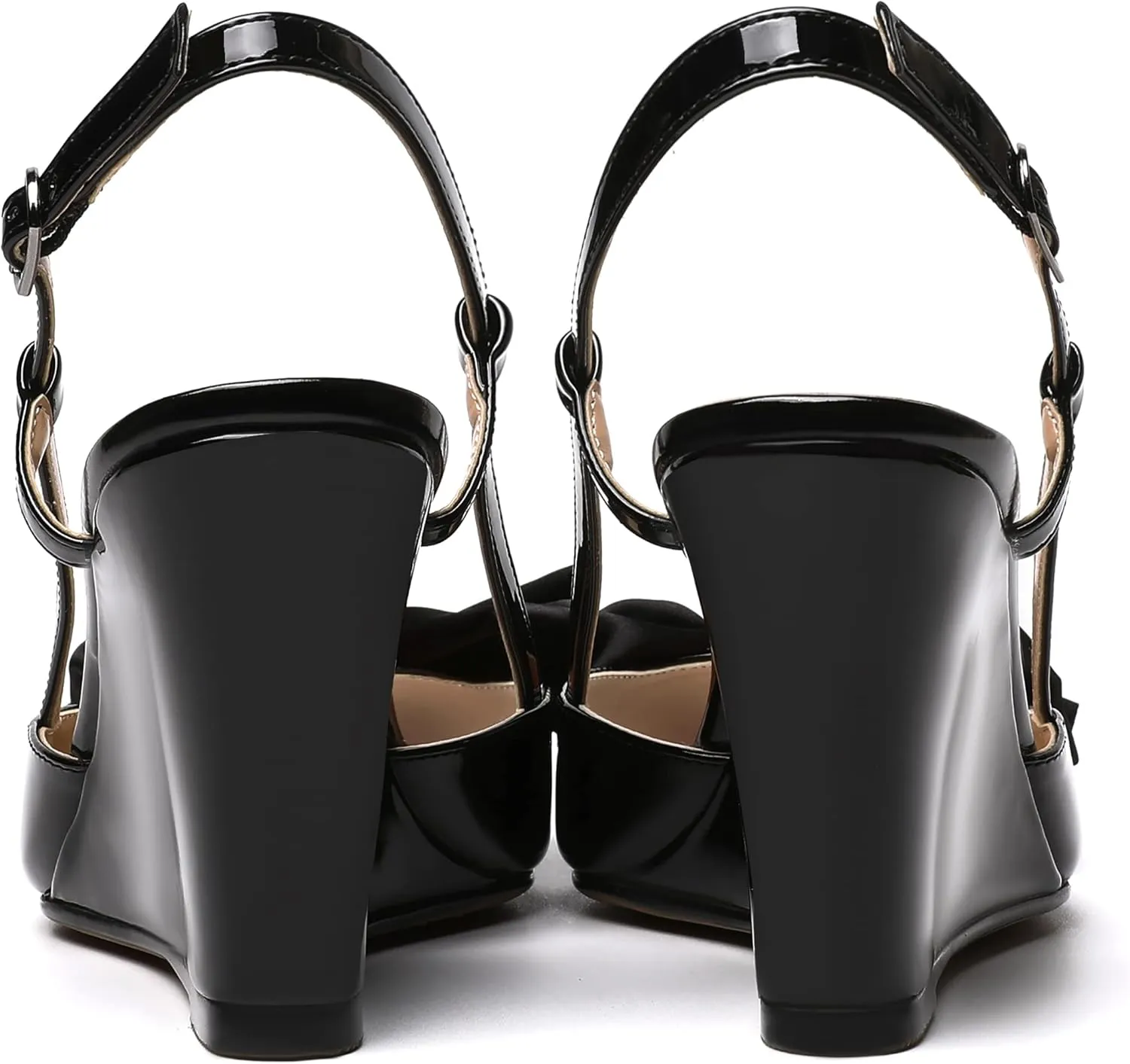 WAYDERNS Womens Bow Patent Buckle Slingback Wedding Cute Ankle Strap Pointed Toe Wedge High Heel Pumps Shoes 3.3 Inch