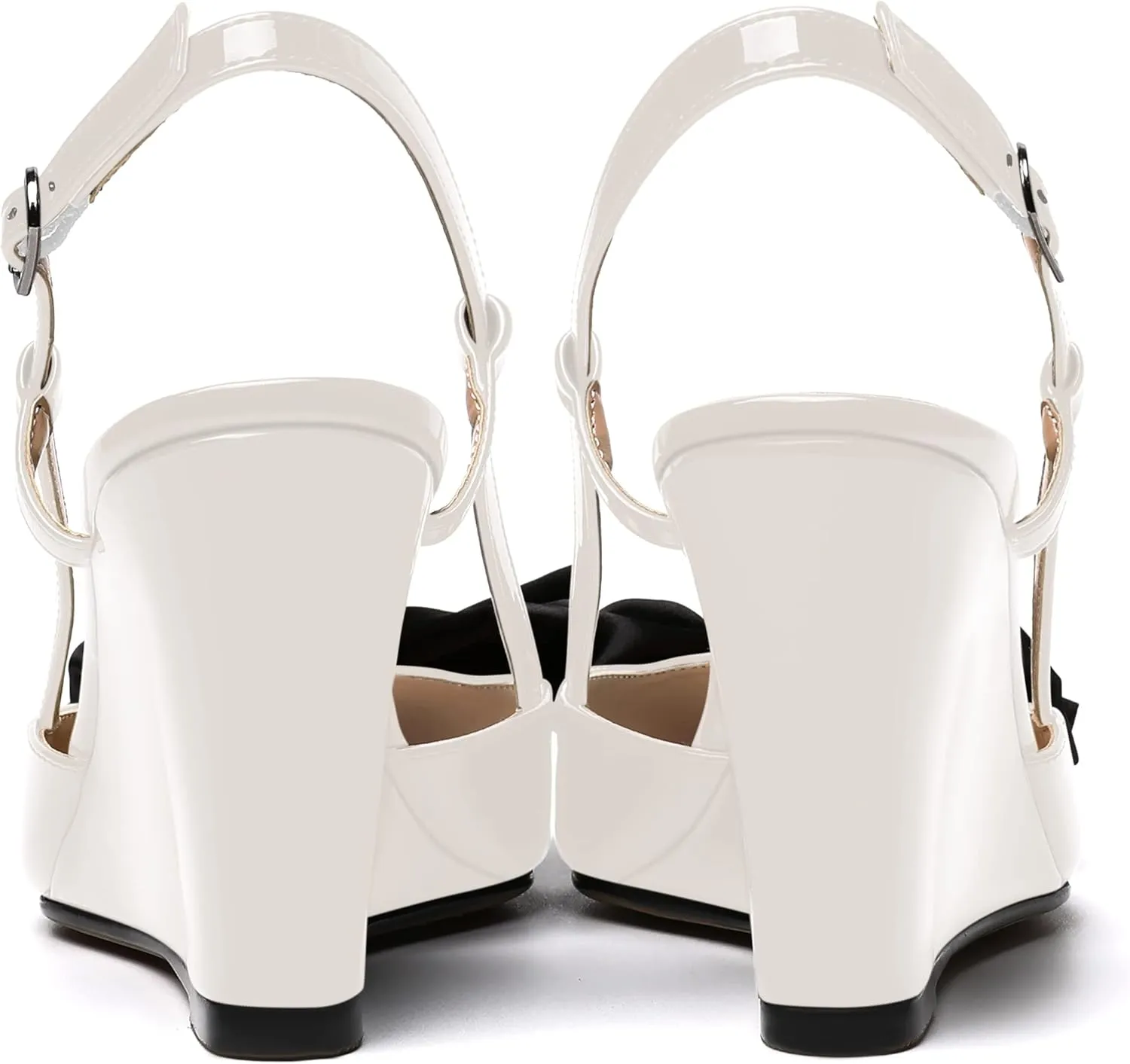 WAYDERNS Womens Bow Patent Buckle Slingback Wedding Cute Ankle Strap Pointed Toe Wedge High Heel Pumps Shoes 3.3 Inch