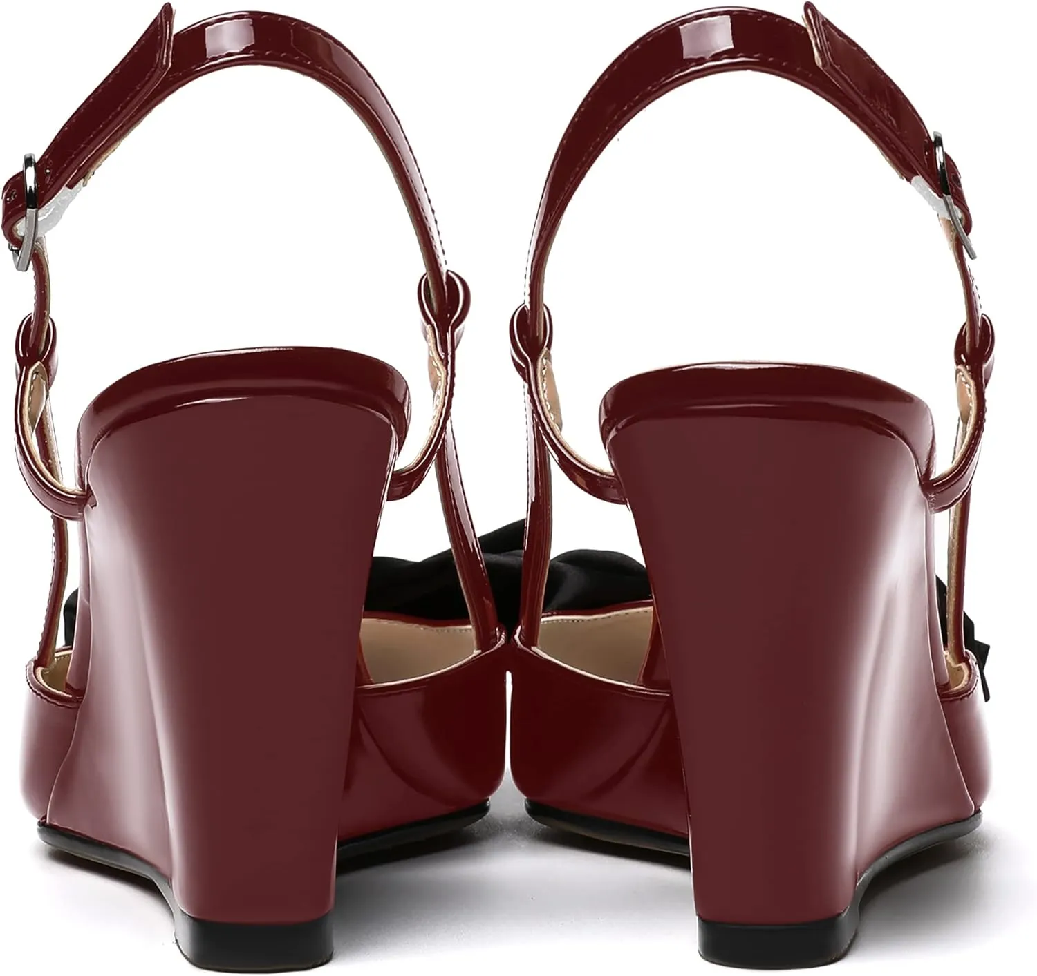 WAYDERNS Womens Bow Patent Buckle Slingback Wedding Cute Ankle Strap Pointed Toe Wedge High Heel Pumps Shoes 3.3 Inch