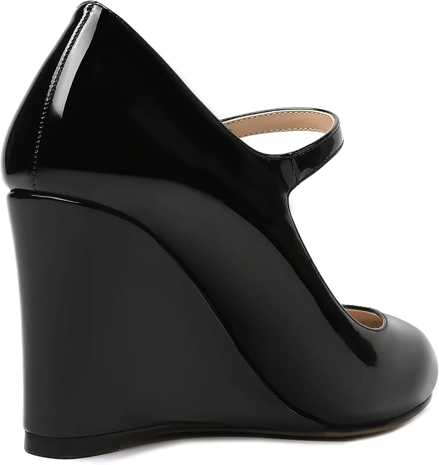 WAYDERNS Womens Patent Round Toe Buckle Fashion Adjustable Strap Mary Jane Dating Wedge High Heel Pumps Shoes 3.3 Inch