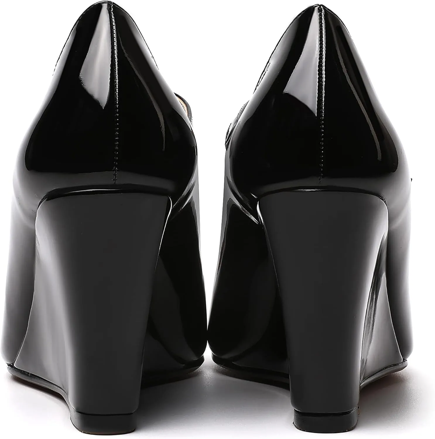 WAYDERNS Womens Patent Round Toe Buckle Fashion Adjustable Strap Mary Jane Dating Wedge High Heel Pumps Shoes 3.3 Inch