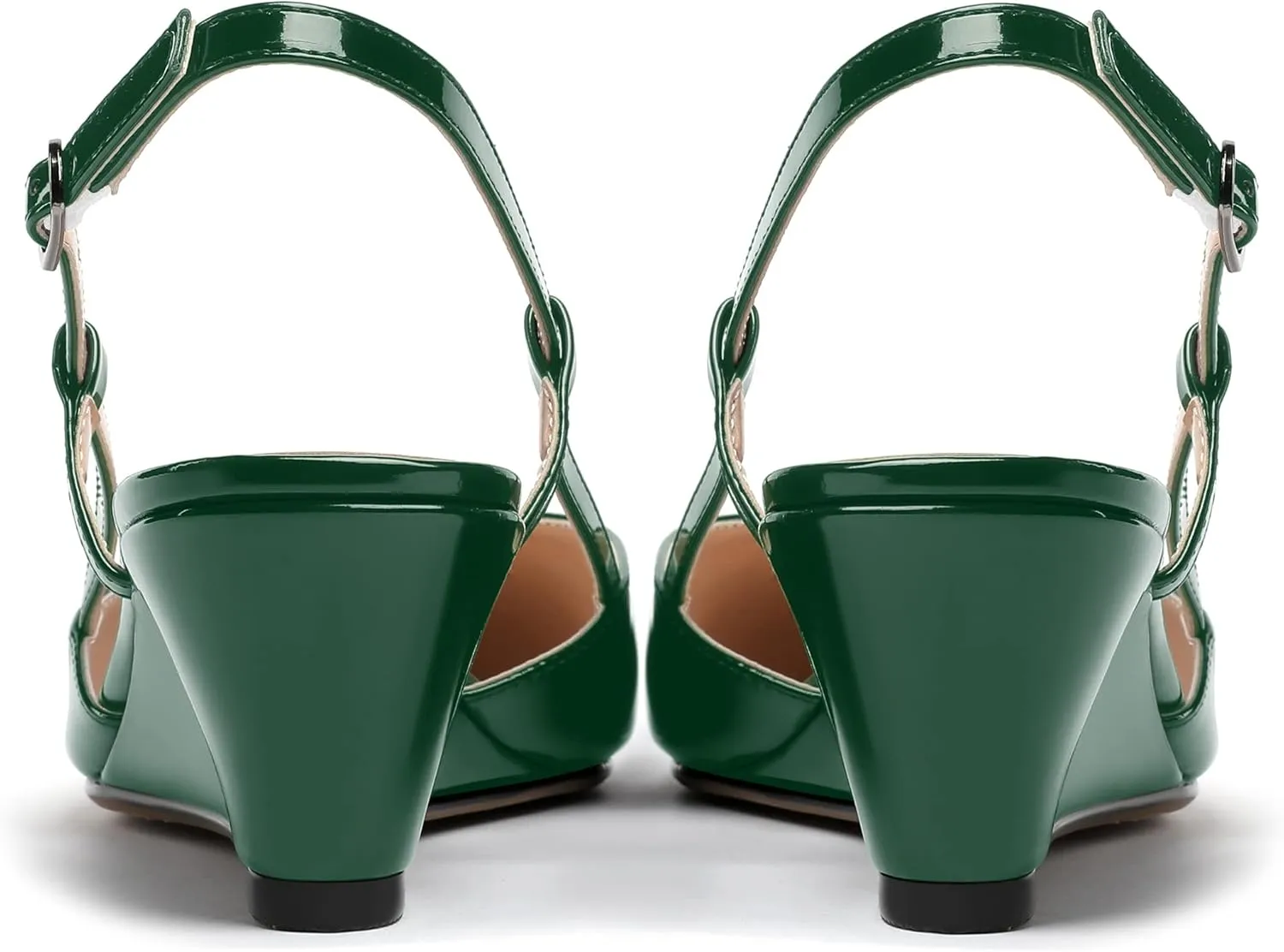 WAYDERNS Women's Slingback Buckle Ankle Strap Solid Fashion Round Toe Adjustable Strap Patent Office Wedge Low Heel Wedges Sandals 2 Inch