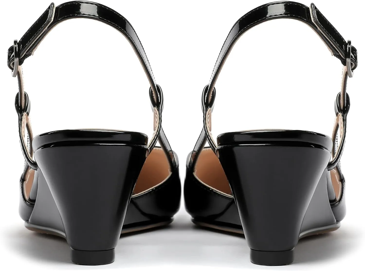 WAYDERNS Women's Slingback Buckle Ankle Strap Solid Fashion Round Toe Adjustable Strap Patent Office Wedge Low Heel Wedges Sandals 2 Inch