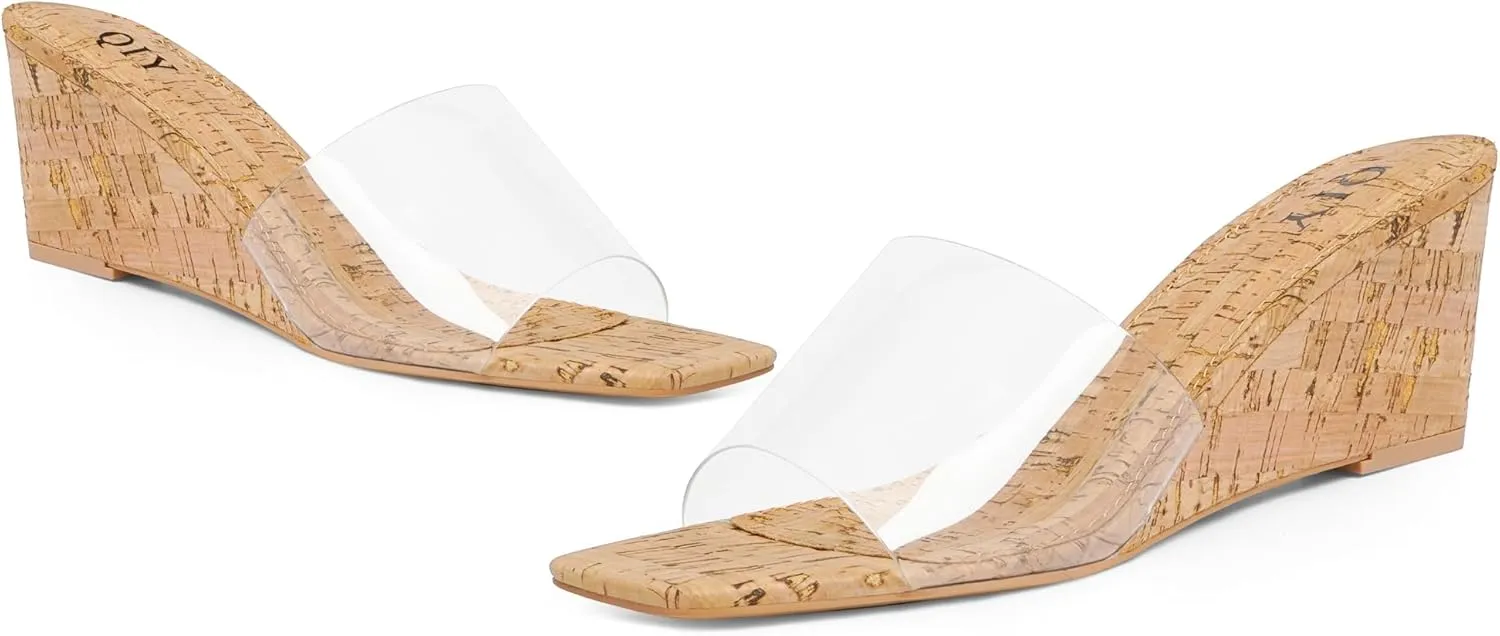 Wedge Sandals for Women Open Toe Wedge Heels for Women Square Toe Wedge Mules