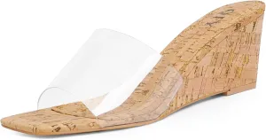 Wedge Sandals for Women Open Toe Wedge Heels for Women Square Toe Wedge Mules