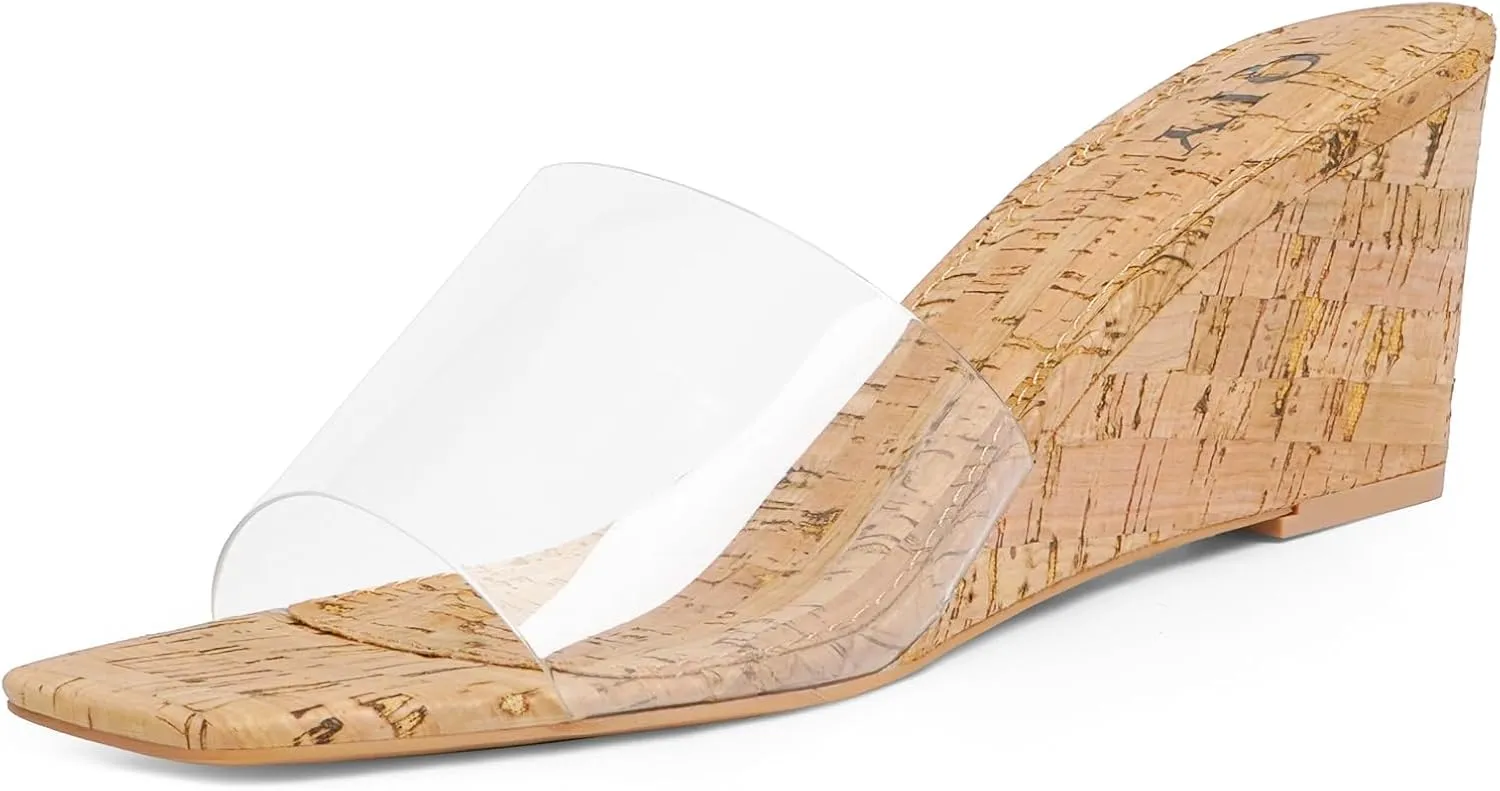 Wedge Sandals for Women Open Toe Wedge Heels for Women Square Toe Wedge Mules