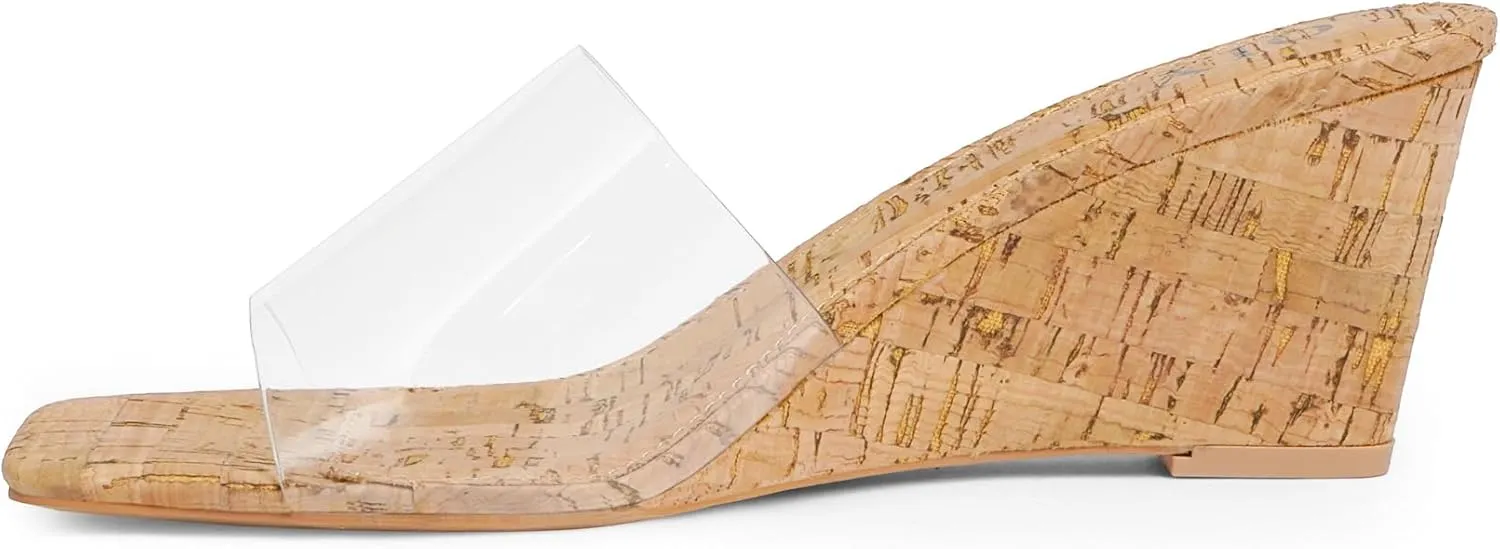 Wedge Sandals for Women Open Toe Wedge Heels for Women Square Toe Wedge Mules