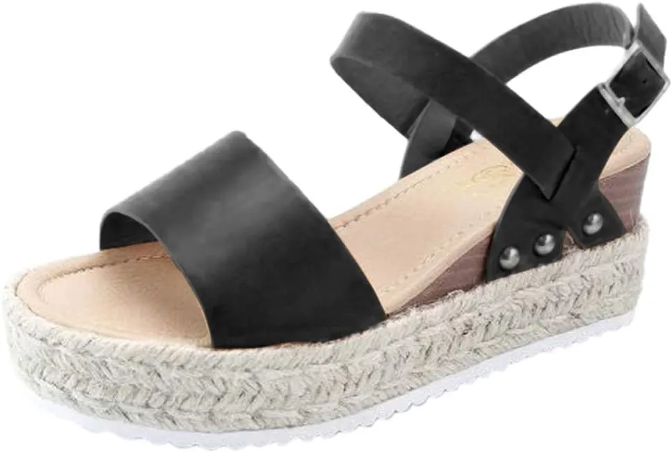 Wedge Sandals for Women Wide,2020 Fashion Wedge Ankle Buckle Sandals Summer Beach Sandals Open Toe Espadrille Platform