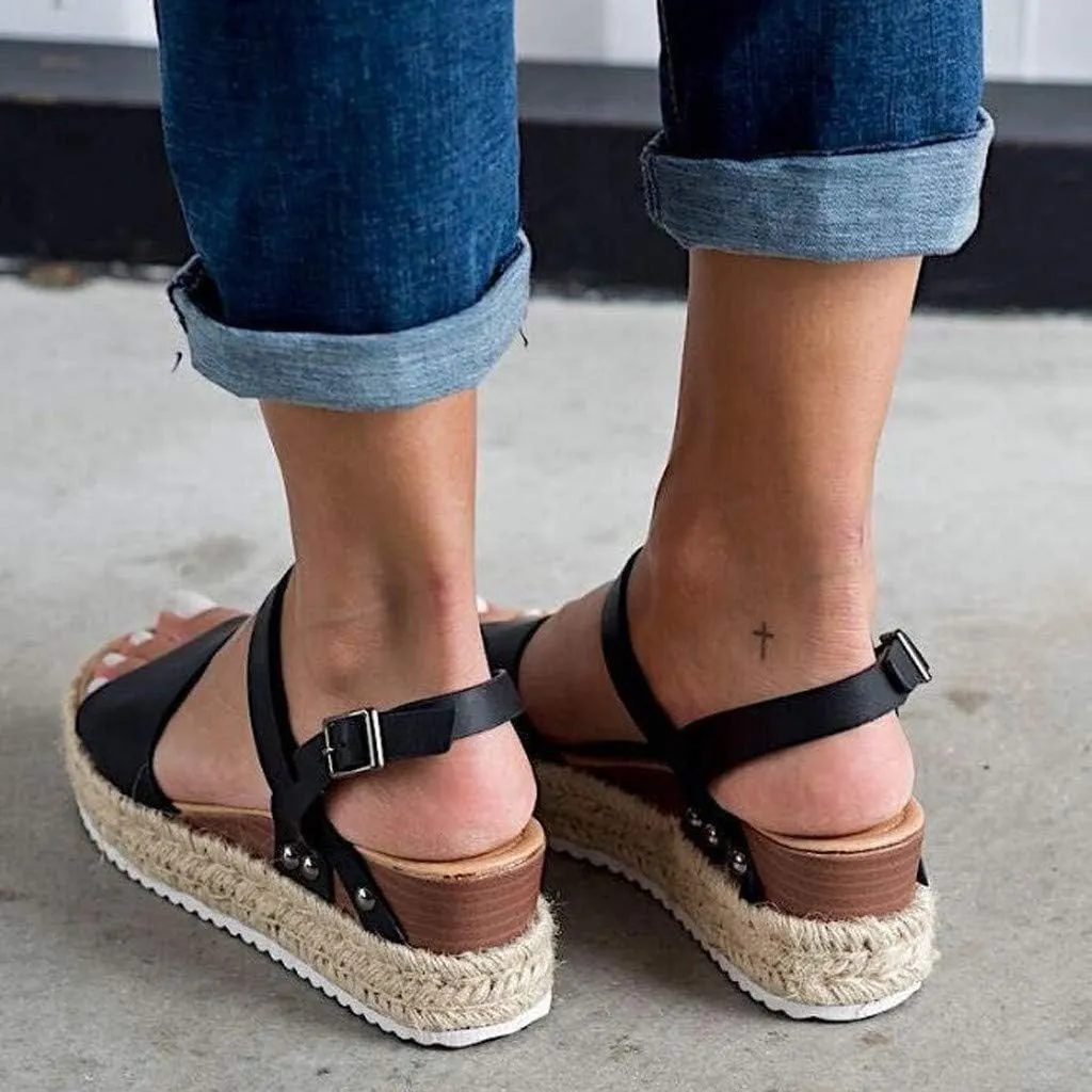 Wedge Sandals for Women Wide,2020 Fashion Wedge Ankle Buckle Sandals Summer Beach Sandals Open Toe Espadrille Platform