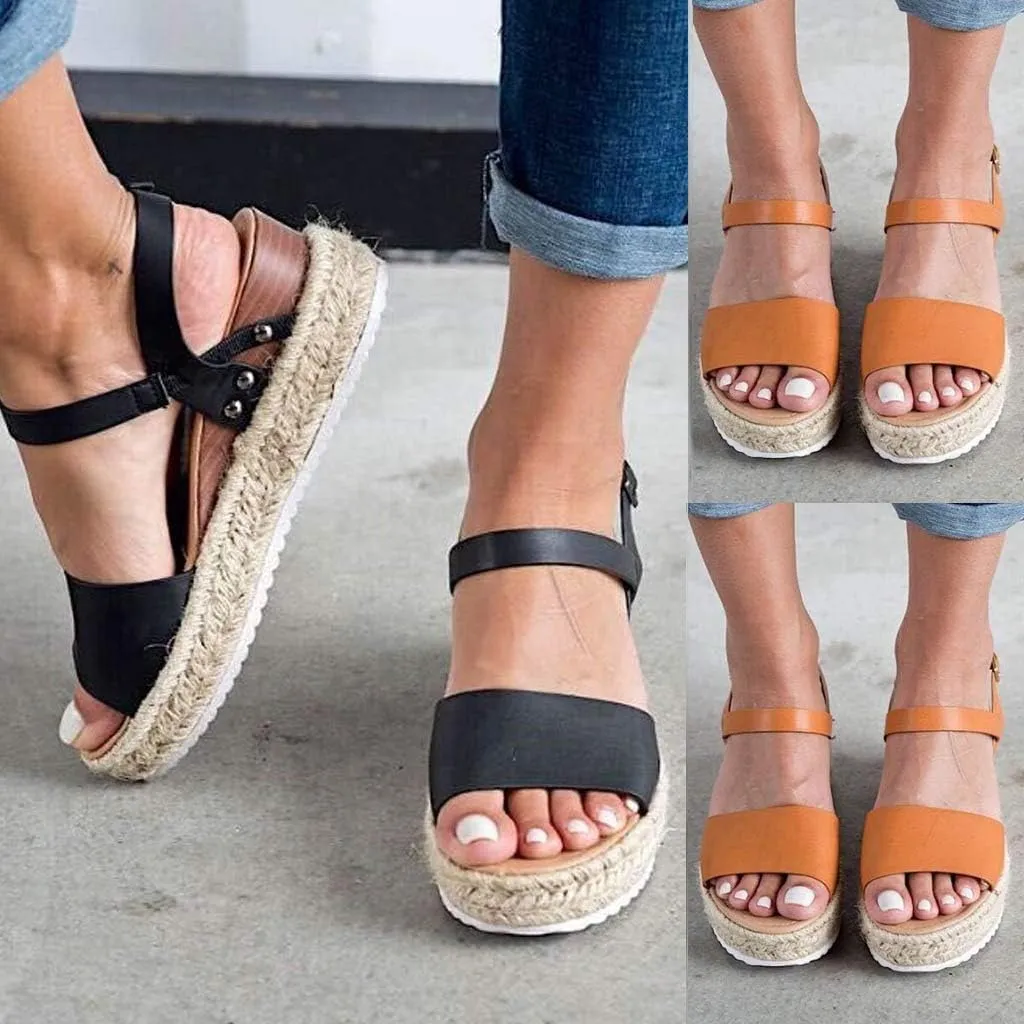 Wedge Sandals for Women Wide,2020 Fashion Wedge Ankle Buckle Sandals Summer Beach Sandals Open Toe Espadrille Platform