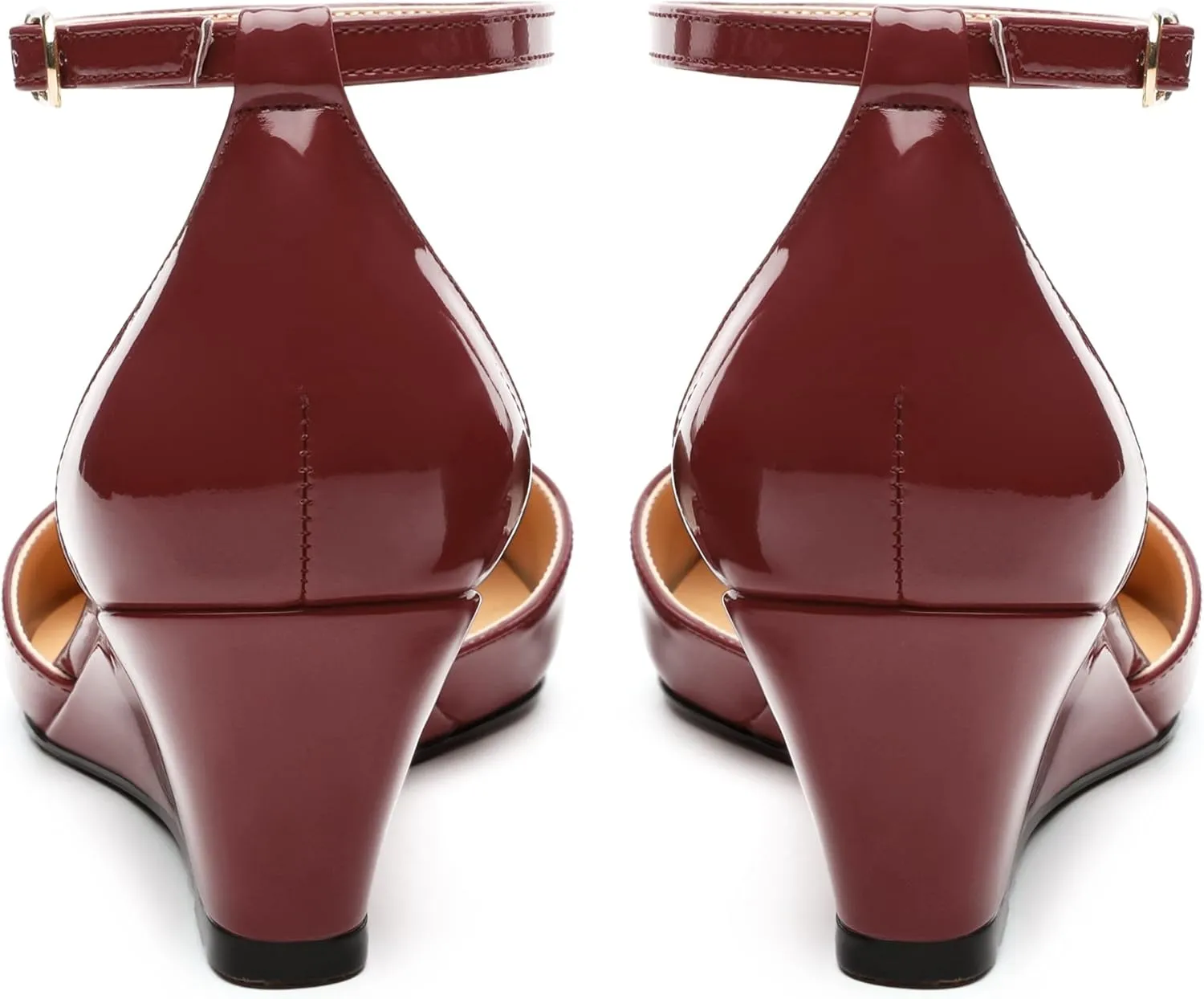 Wedges for Women, Closed Pointed Toe Patent Buckled Ankle Strap Wedge Low Heel Pumps Classic Office Dress Shoes 2 Inches