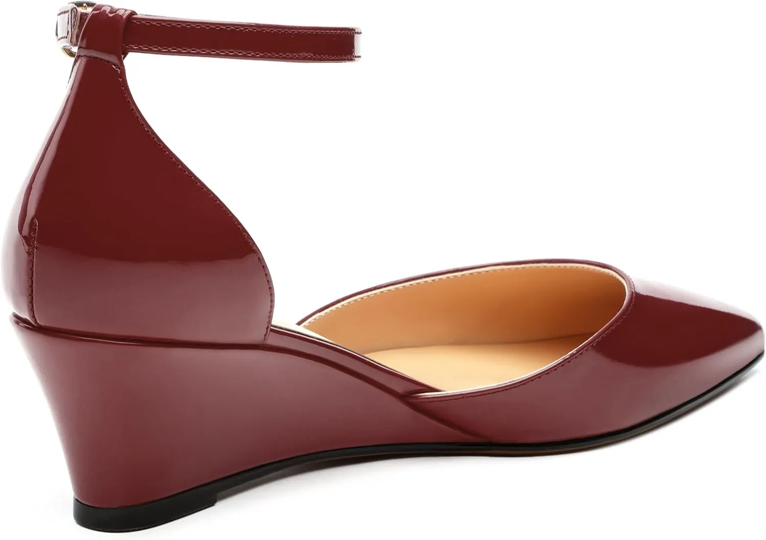 Wedges for Women, Closed Pointed Toe Patent Buckled Ankle Strap Wedge Low Heel Pumps Classic Office Dress Shoes 2 Inches