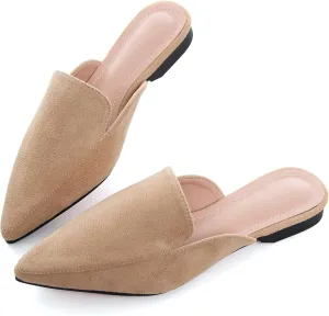 WENJIAZHIZHI Suede Mules Slippers for Women's Shoes Pointed Toe Backless Flats Slides Sandals Slip-On Loafers