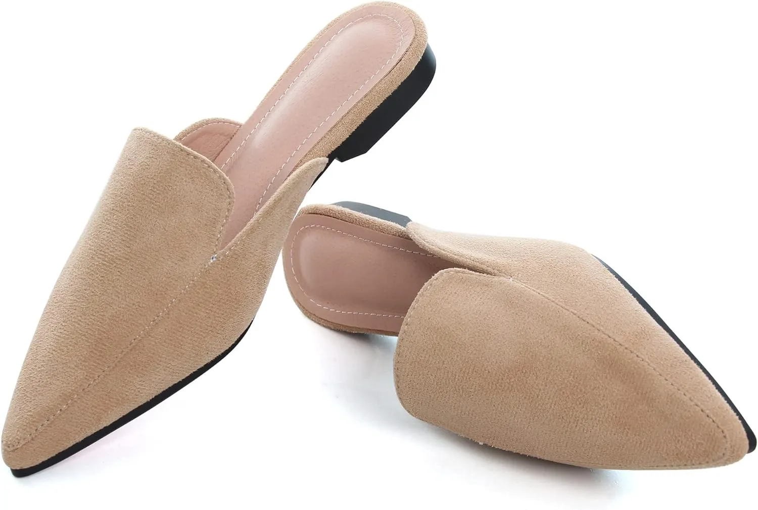 WENJIAZHIZHI Suede Mules Slippers for Women's Shoes Pointed Toe Backless Flats Slides Sandals Slip-On Loafers