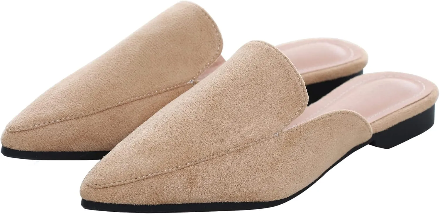 WENJIAZHIZHI Suede Mules Slippers for Women's Shoes Pointed Toe Backless Flats Slides Sandals Slip-On Loafers
