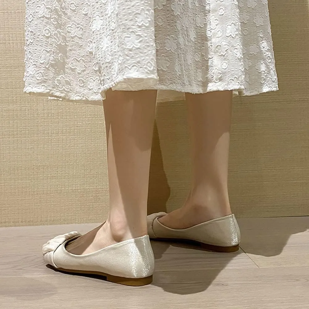 WENJIAZHIZHI Women's Satin Flats Wedding Dressy Shoes Elegant Slip-On Loafers Ballet Flats for Women Work Dressy Casual