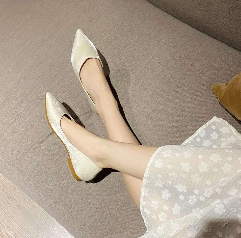 WENJIAZHIZHI Women's Satin Flats Wedding Dressy Shoes Elegant Slip-On Loafers Ballet Flats for Women Work Dressy Casual