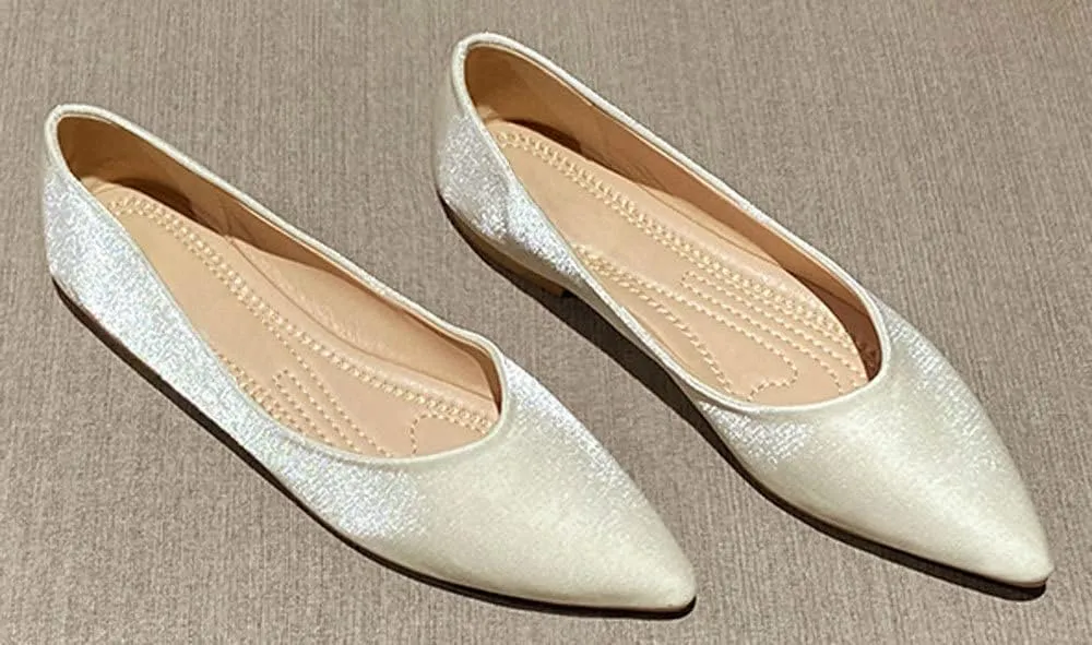 WENJIAZHIZHI Women's Satin Flats Wedding Dressy Shoes Elegant Slip-On Loafers Ballet Flats for Women Work Dressy Casual
