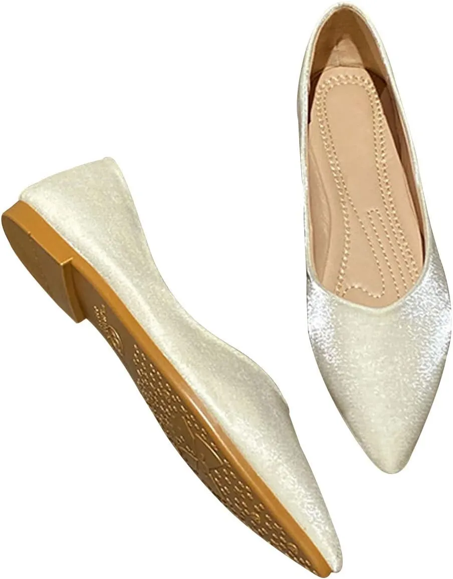 WENJIAZHIZHI Women's Satin Flats Wedding Dressy Shoes Elegant Slip-On Loafers Ballet Flats for Women Work Dressy Casual
