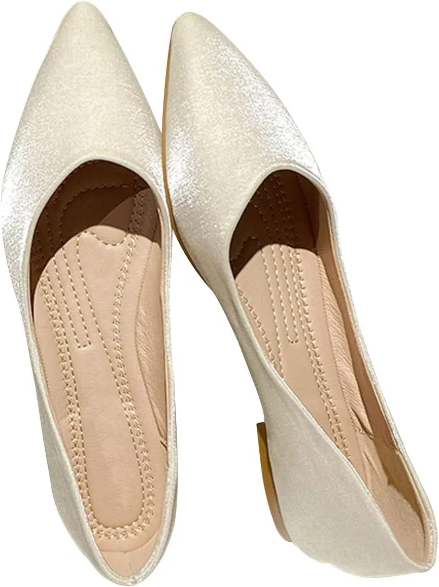 WENJIAZHIZHI Women's Satin Flats Wedding Dressy Shoes Elegant Slip-On Loafers Ballet Flats for Women Work Dressy Casual