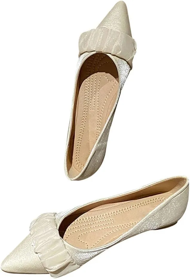 WENJIAZHIZHI Women's Satin Flats Wedding Dressy Shoes Elegant Slip-On Loafers Ballet Flats for Women Work Dressy Casual