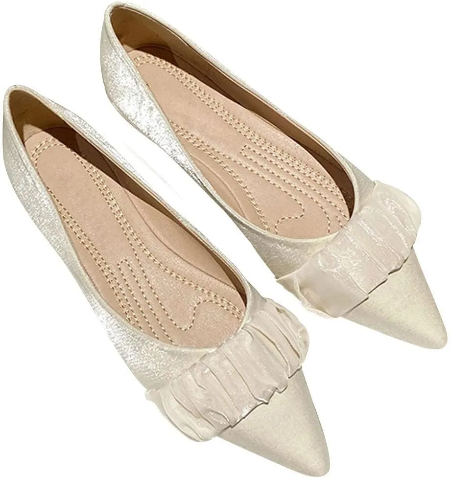 WENJIAZHIZHI Women's Satin Flats Wedding Dressy Shoes Elegant Slip-On Loafers Ballet Flats for Women Work Dressy Casual