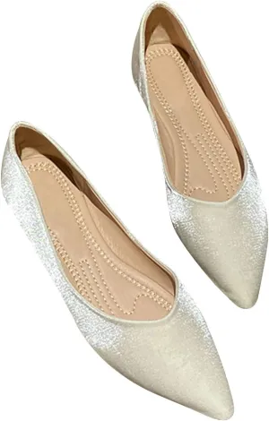 WENJIAZHIZHI Women's Satin Flats Wedding Dressy Shoes Elegant Slip-On Loafers Ballet Flats for Women Work Dressy Casual