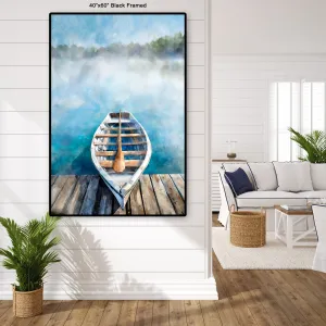 White Rustic Boat Painting Canvas Print, Lake House Wall Art, Canoe, Lakehouse Decor Beach House,  Cottage Art,