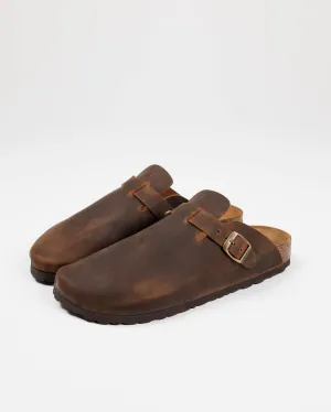 Wide Mules Aged Brown Leather