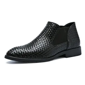 Wildking Men's Pointed Toe Weave Texture Chelsea Ankle Boots