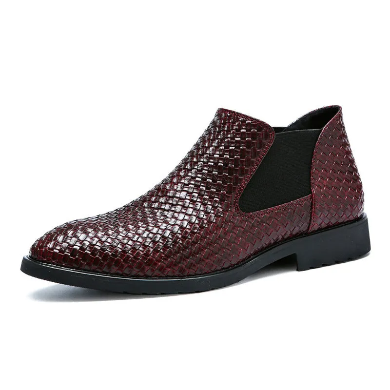 Wildking Men's Pointed Toe Weave Texture Chelsea Ankle Boots